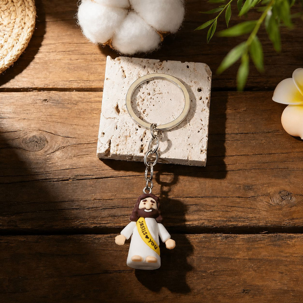 2 Mini Jesus Figurine Keychains