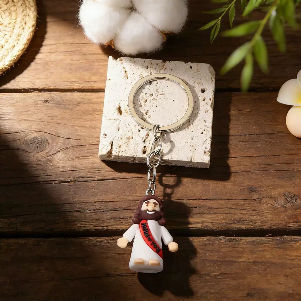 2 Mini Jesus Figurine Keychains