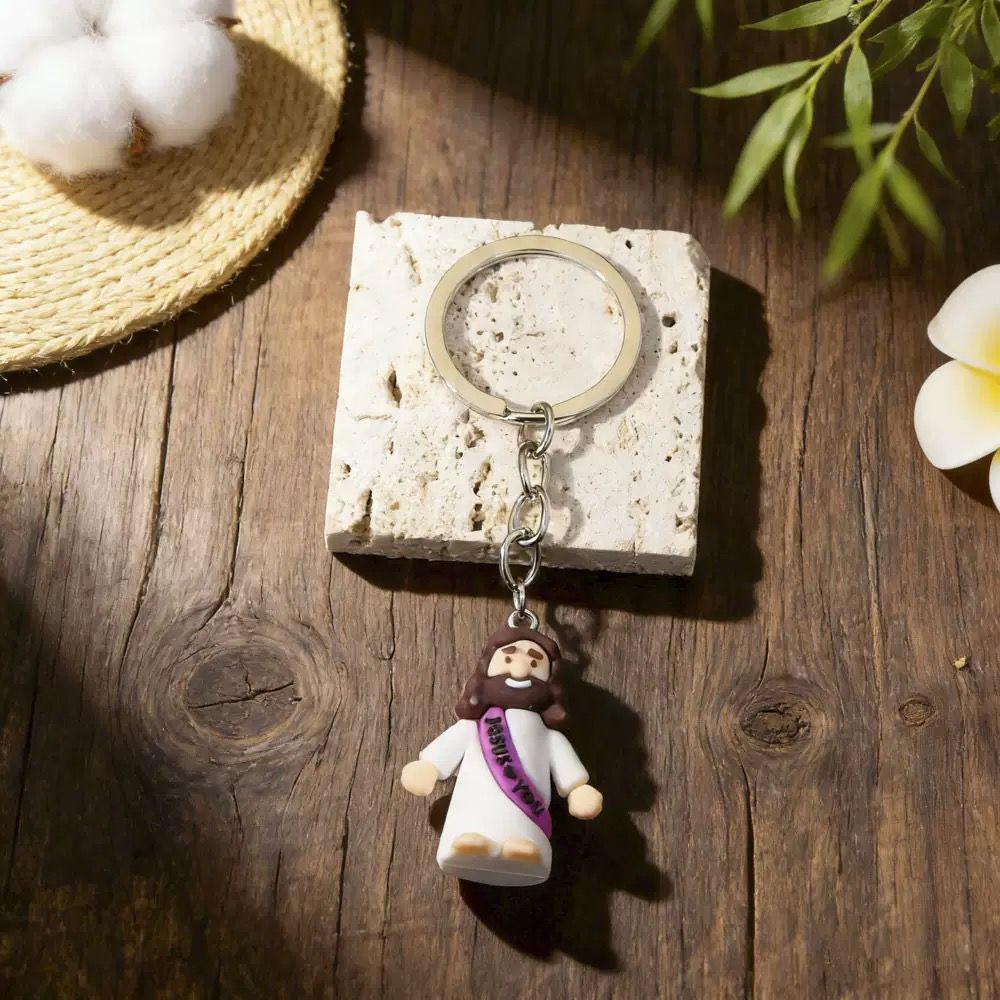 2 Mini Jesus Figurine Keychains