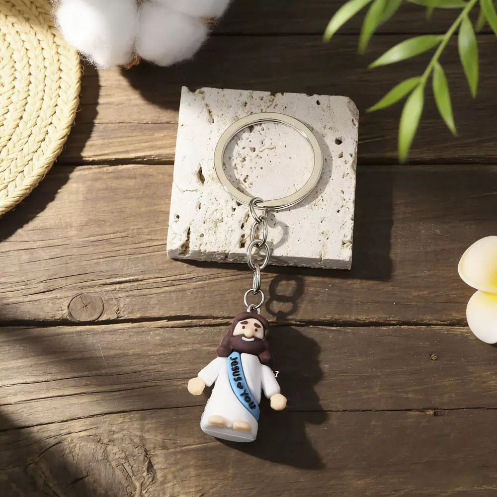 2 Mini Jesus Figurine Keychains
