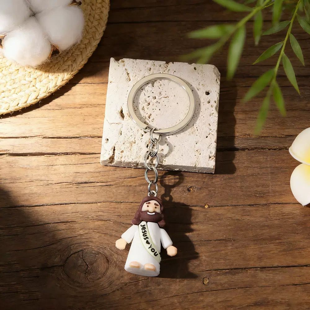 2 Mini Jesus Figurine Keychains