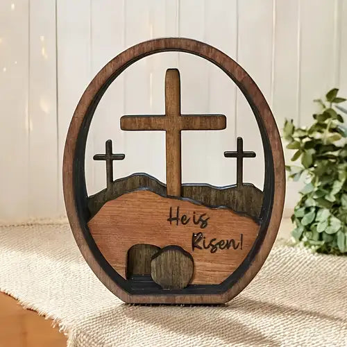 “He Is Risen” Wooden Cross Decor
